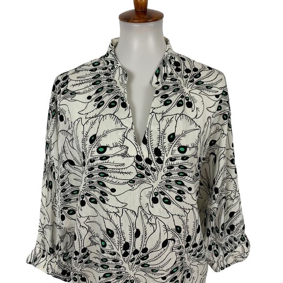 Anonyme Designers Blouse Large Black White Abstract Button Long Sleeve - Picture 2 of 6